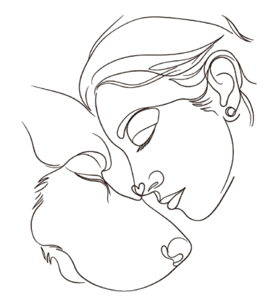 Verónica con Joaquín, ilustración line-art